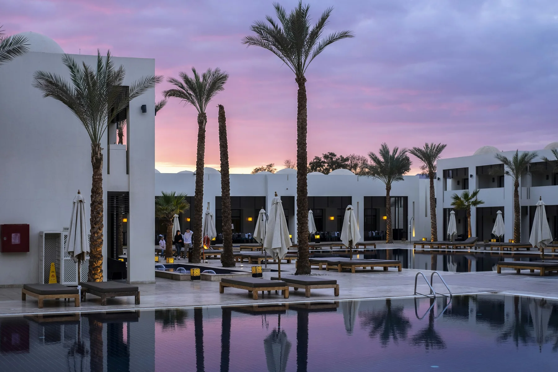 Minimal courtyard at sunset