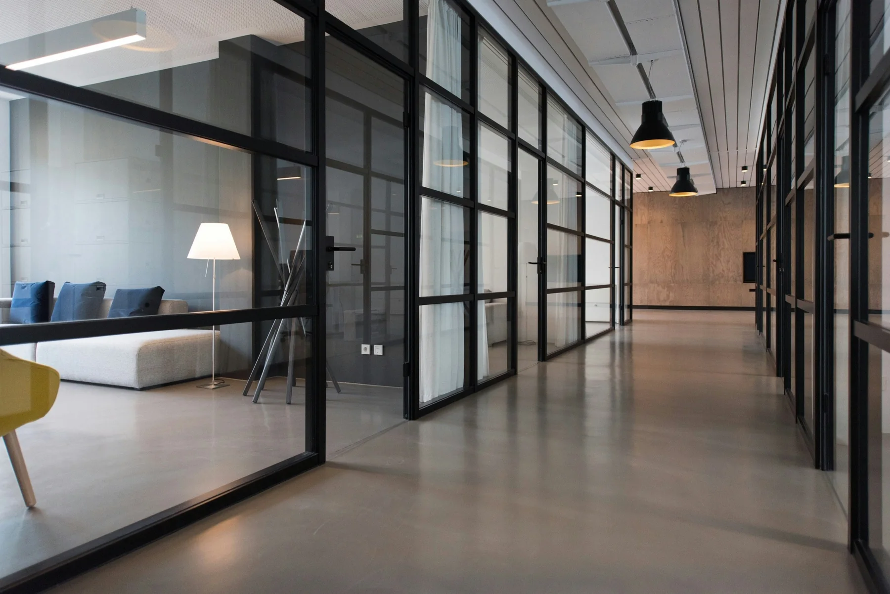 Glass-lined modern interior